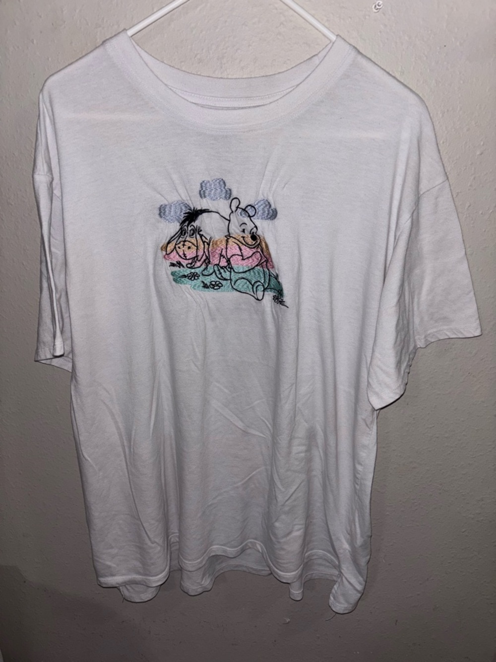 Disney Winnie the Pooh Eeyore Embroidered White T-Shirt XXL Women